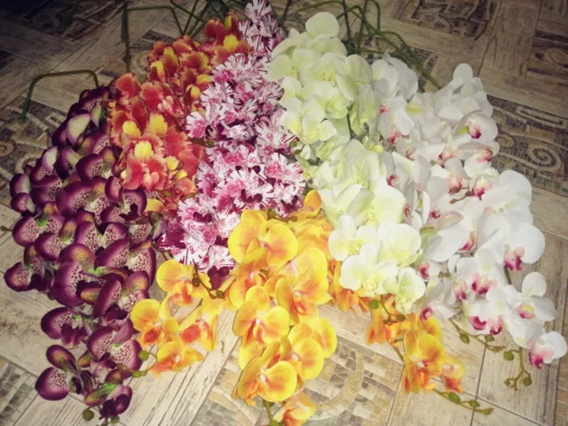 One Latex Butterfly Orchid Flowers 9 Heads Real Touch Good Quality Artificial Phalaenopsis Orchid