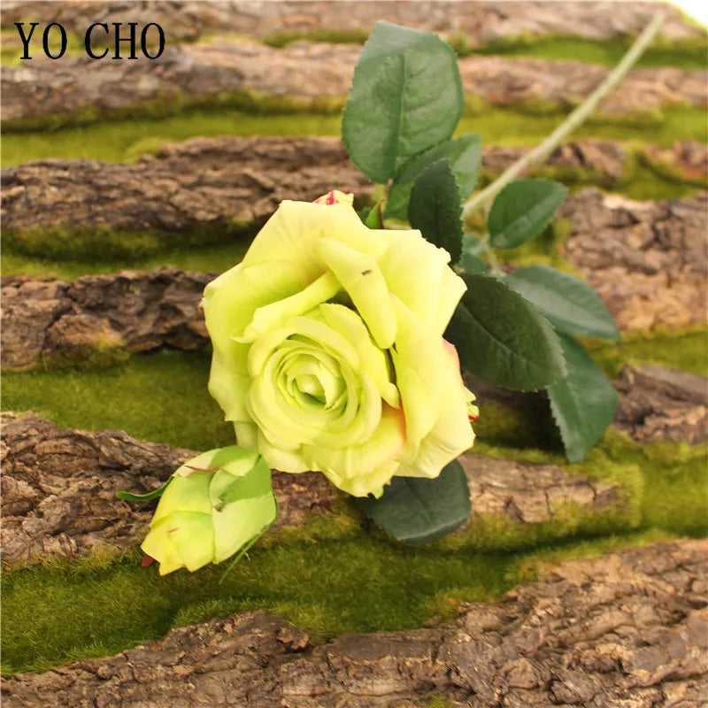 Single Rose Silk Flower Stem with  Real Touch Rose Flowers  Home Wedding Decoration Table