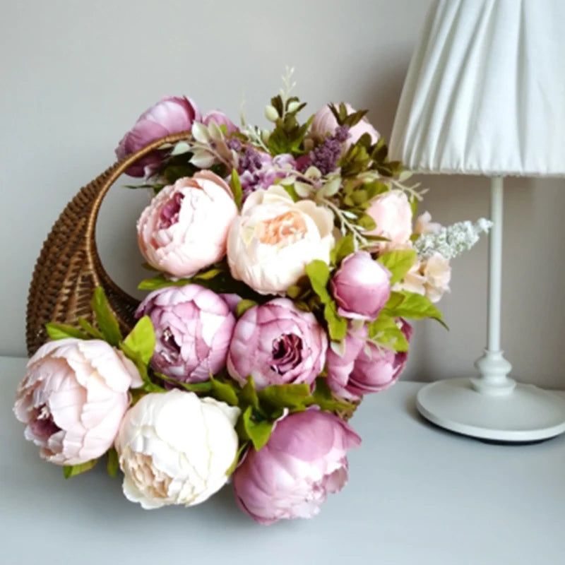 1Bunch European Crafted Peony Flowers Big Bouquet Silk Flowers Wedding Party Home Decoration Wreath DIY Scrapbooking