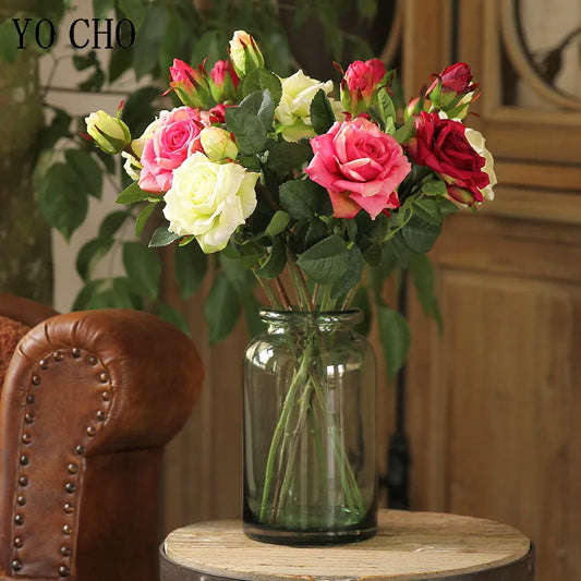 Single Rose Silk Flower Stem with  Real Touch Rose Flowers  Home Wedding Decoration Table