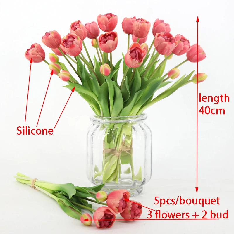 New Silicone Tulip Faux Flower Real Touch Bouquet 40CM Luxury Home Decorative Flowers Living Room Deco Flores Fake Plant