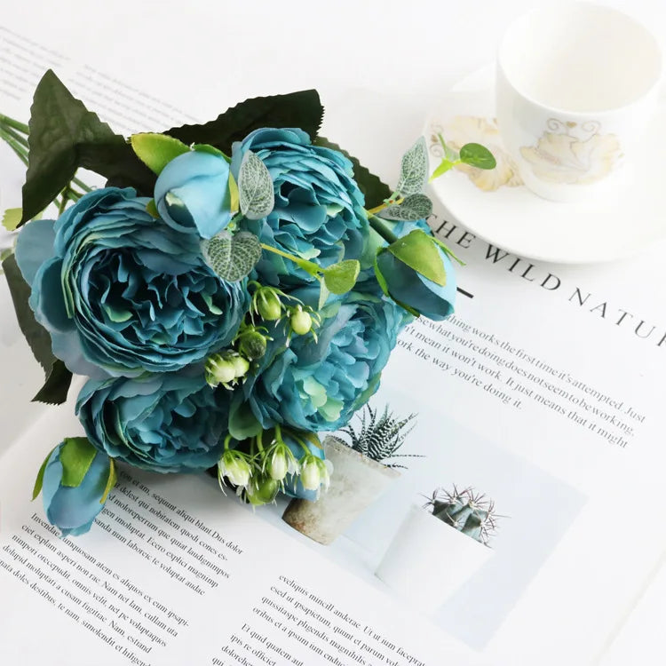 1 Bundle Silk Peony Bouquet Home Decoration Accessories Wedding Party  Pompons Artificial Roses Flowers