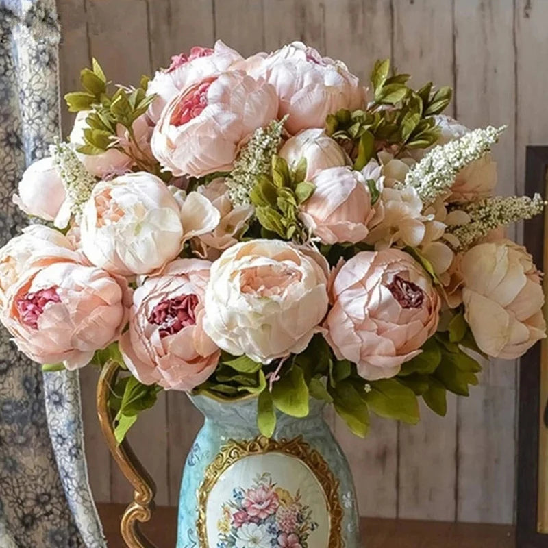 1Bunch European Crafted Peony Flowers Big Bouquet Silk Flowers Wedding Party Home Decoration Wreath DIY Scrapbooking