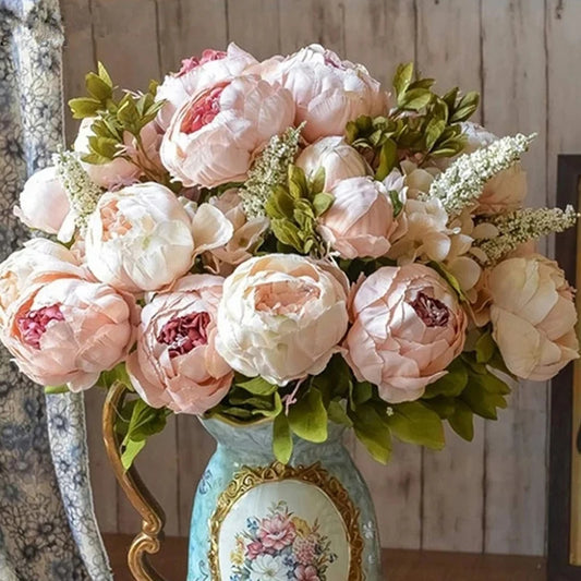 1Bunch European Crafted Peony Flowers Big Bouquet Silk Flowers Wedding Party Home Decoration Wreath DIY Scrapbooking