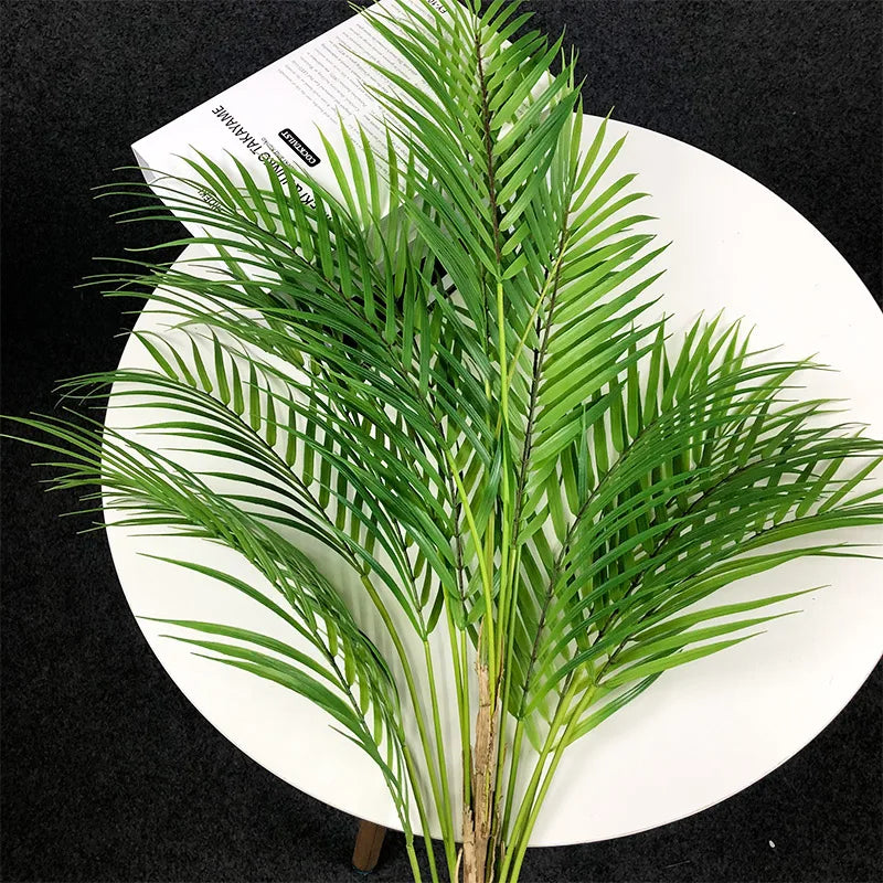 125cm Large Artificial Palm Tree Tropical Plants Branch Plastic Fake Leaves Green Monstera For Christmas Home Garden Room Decor