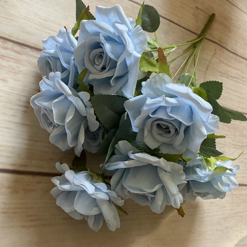 9roses/bunch  Aritificial rose small rose living room decoration simulated dry flower dining table flower home decoration