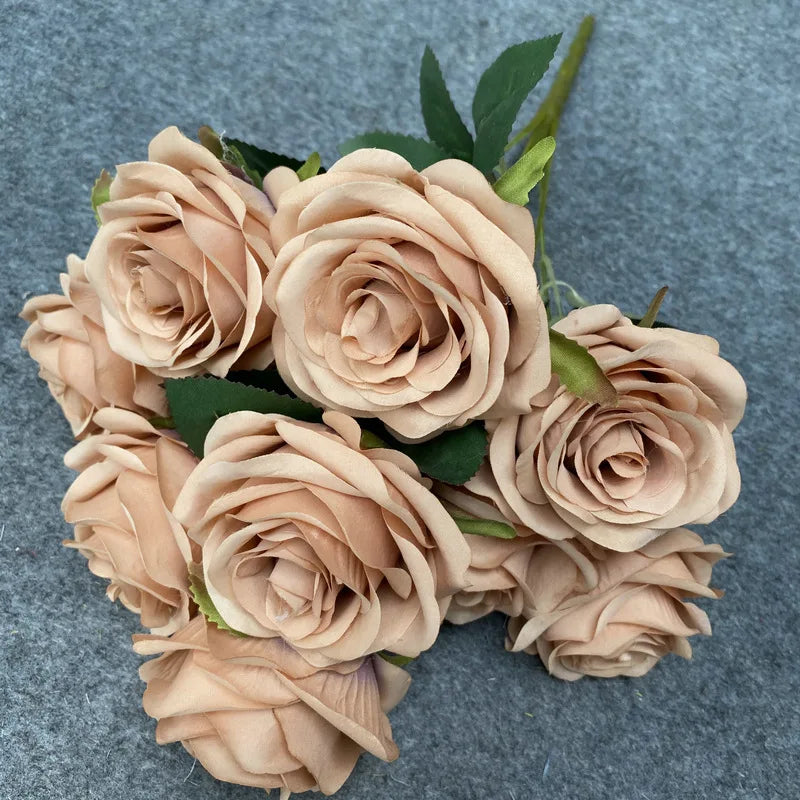 9 Heads Rose Bouquet Artificial Flower Wedding Rose Decor Scene Display Floral