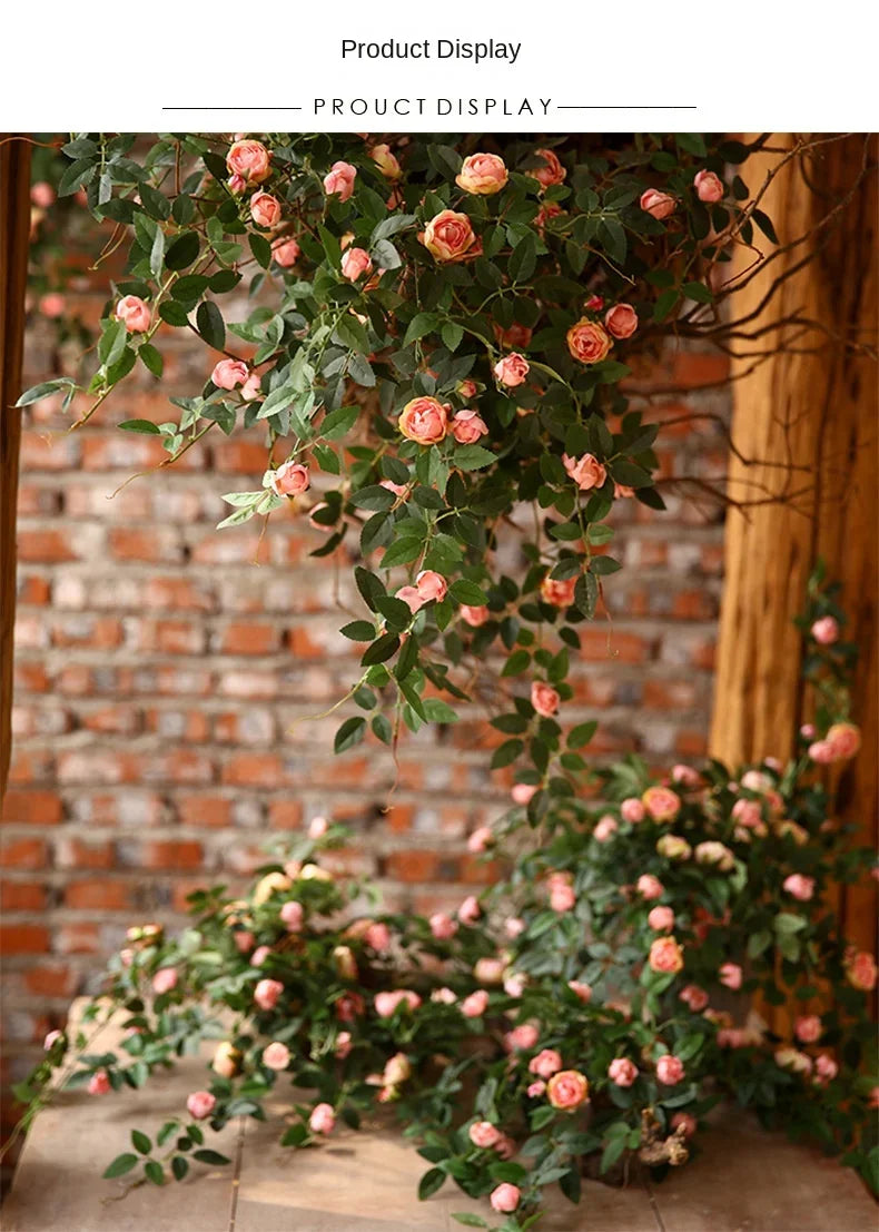 Rose flowers Crafted Hanging Plants Ivy Vine Leaves Greeny Chain Wall Home Room Garden Wedding Garland Outside Decoration
