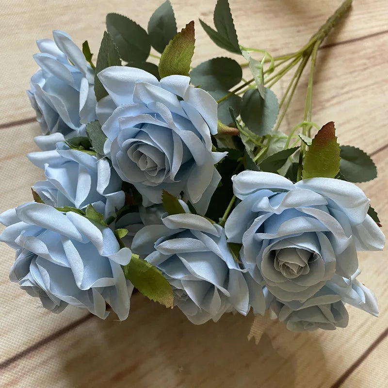 9roses/bunch  Aritificial rose small rose living room decoration simulated dry flower dining table flower home decoration
