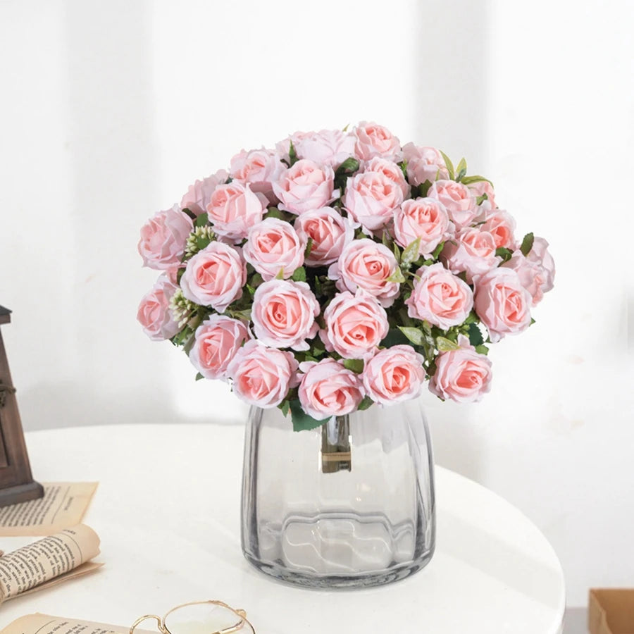 Silk Flowers Ten Head Rose Bundle Scrapbook Valentine Wedding Outdoor Garden Party Family Room Vase Decoration