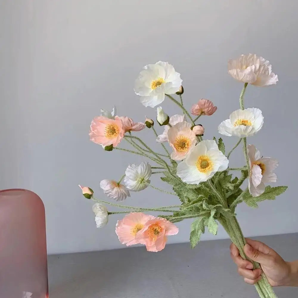 Poppy Flowers Silk Long Stem Housewarming Garden Table Wedding DIY Party Wedding Bridal Bouquet Decor