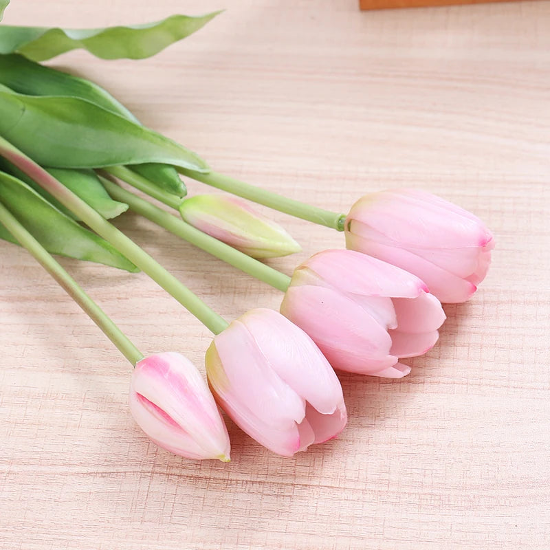 5pcs Artificial Tulips Flowers Real Touch Pink High Quality Luxury Silicone Fake Flower Home Room Wedding Decoration Bride Bouqu