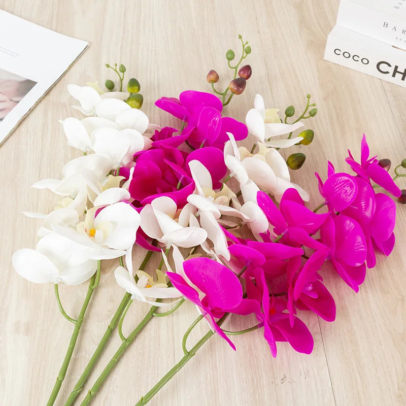 90CM 9-head Artificial Butterfly Orchid Artificial Flower with Adhesive Tape Orchid Home Decoration Living Room Placement