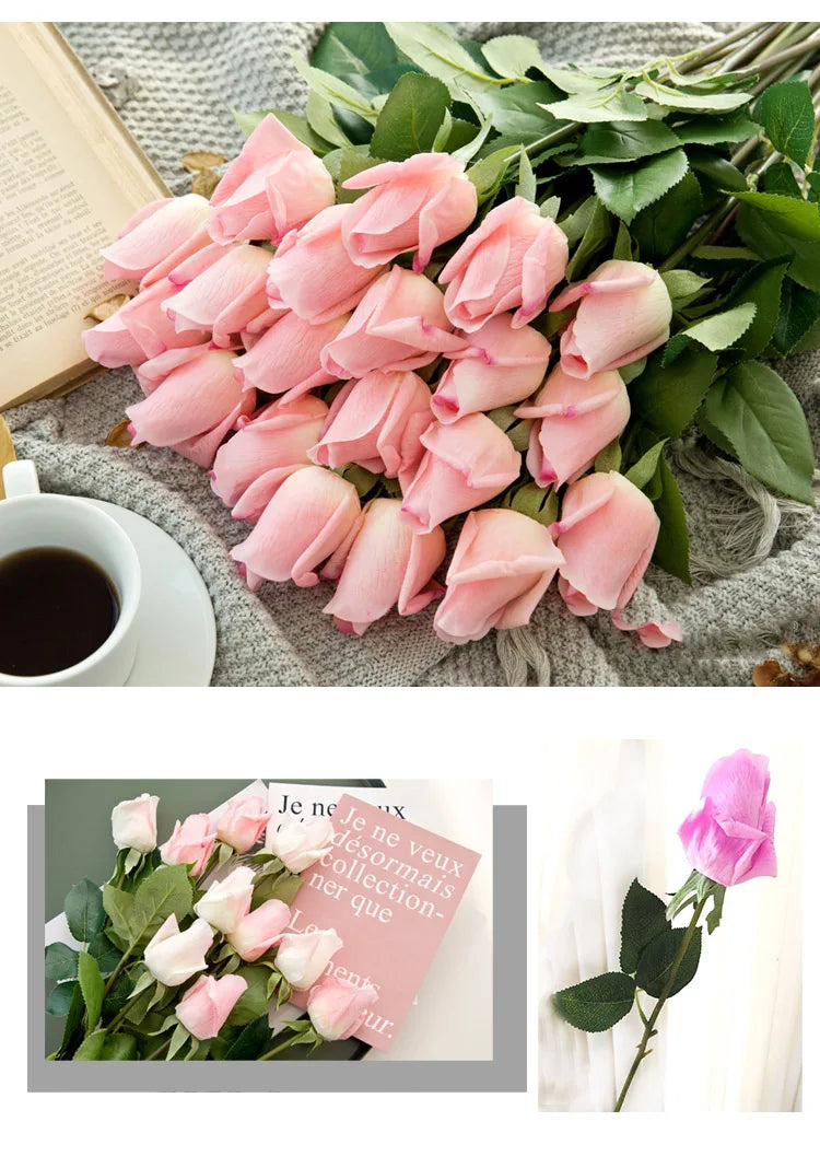 Latex Real Touch Rose Flowers, Kitchen, Birthday Party Decor, Home Decorations Branch, 12 PCs/Lot