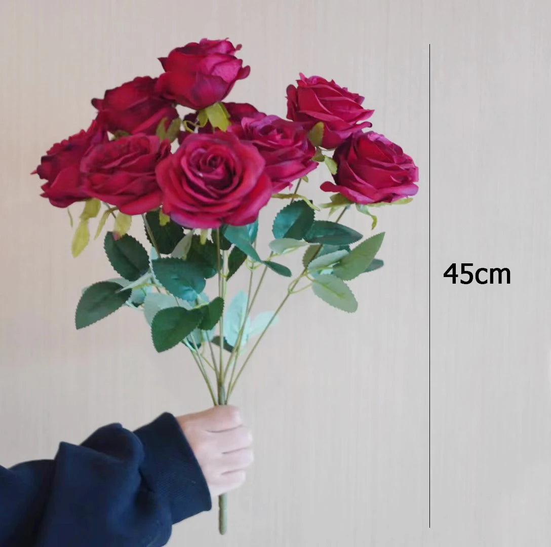 9 Heads Rose Bouquet Artificial Flower Wedding Rose Decor Scene Display Floral