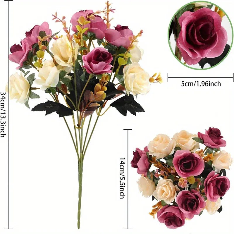 Rose Artificial Flowers 12Heads 33cm Hand Crafted Flowers For Home Room Decor Wedding Marriage Decoration DIY Craft Garland Accessories