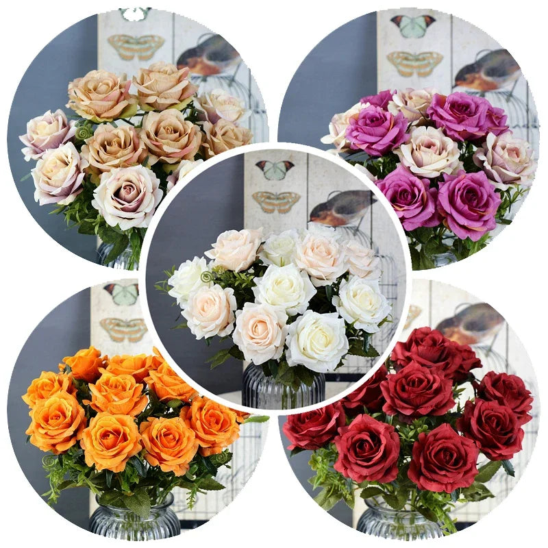 High-quality Silk Rose Artificial Flowers for Home Decor, Wedding Decoration, Big and Realistic.