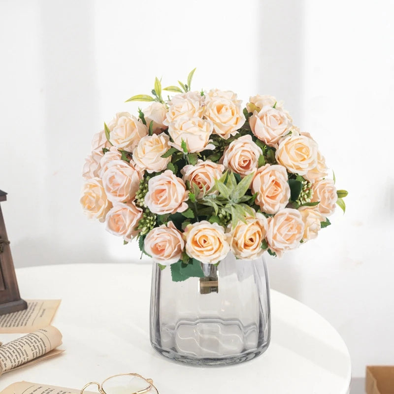 Silk Flowers Ten Head Rose Bundle Scrapbook Valentine Wedding Outdoor Garden Party Family Room Vase Decoration