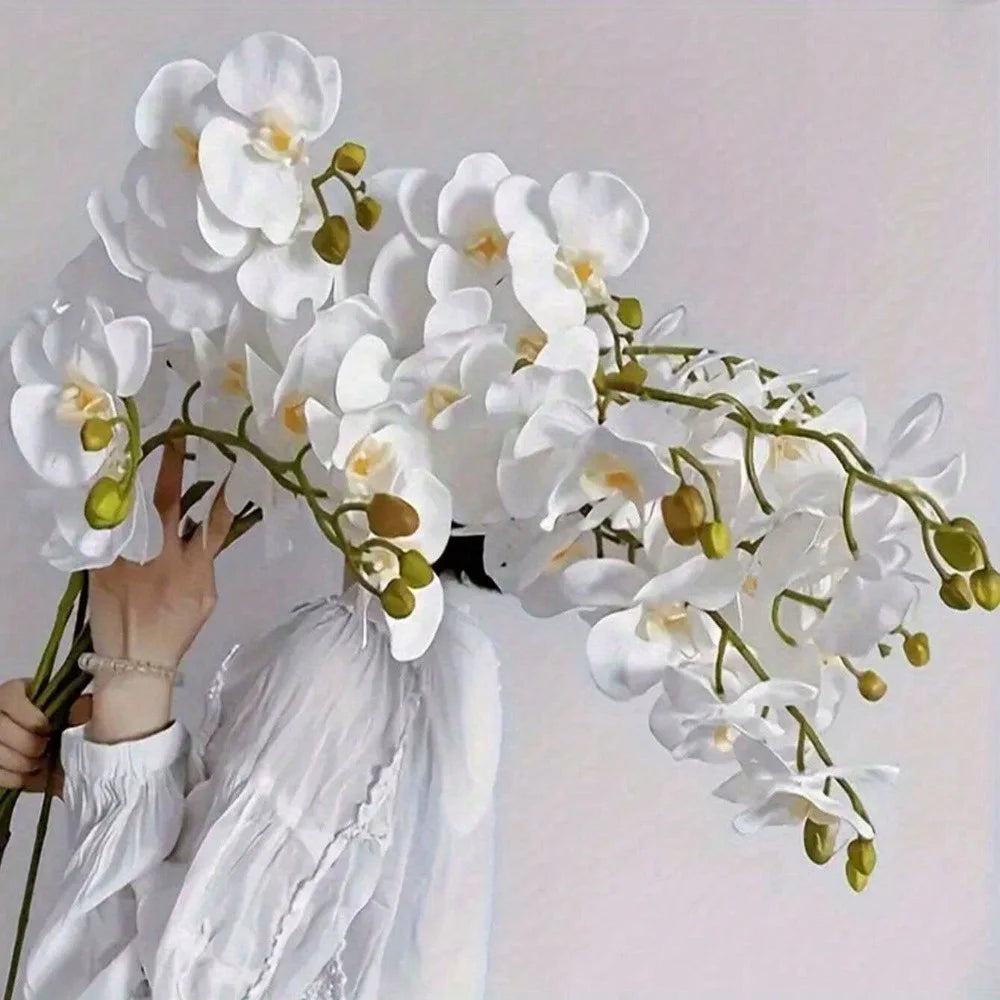 6pcs Lifelike Artificial Orchids - 9 Blooms Each, Silk Butterfly Orchid Stems for Elegant Home & Wedding Decor Perfect Gift