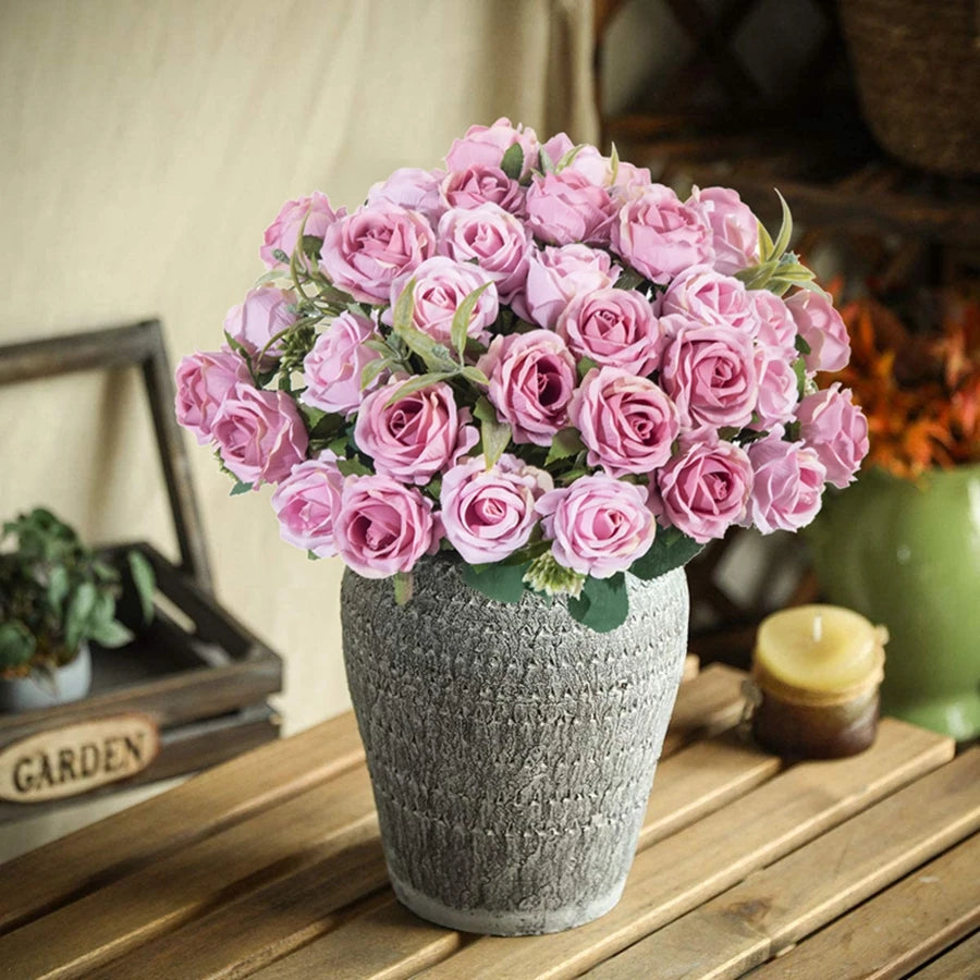 Silk Flowers Ten Head Rose Bundle Scrapbook Valentine Wedding Outdoor Garden Party Family Room Vase Decoration