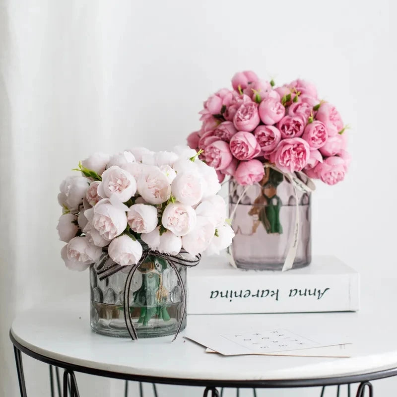 27Heads Peony Artificial Flowers for Home Vase DIY Decor Bride Rose Bouquet Wedding Party Centerpieces Decoration