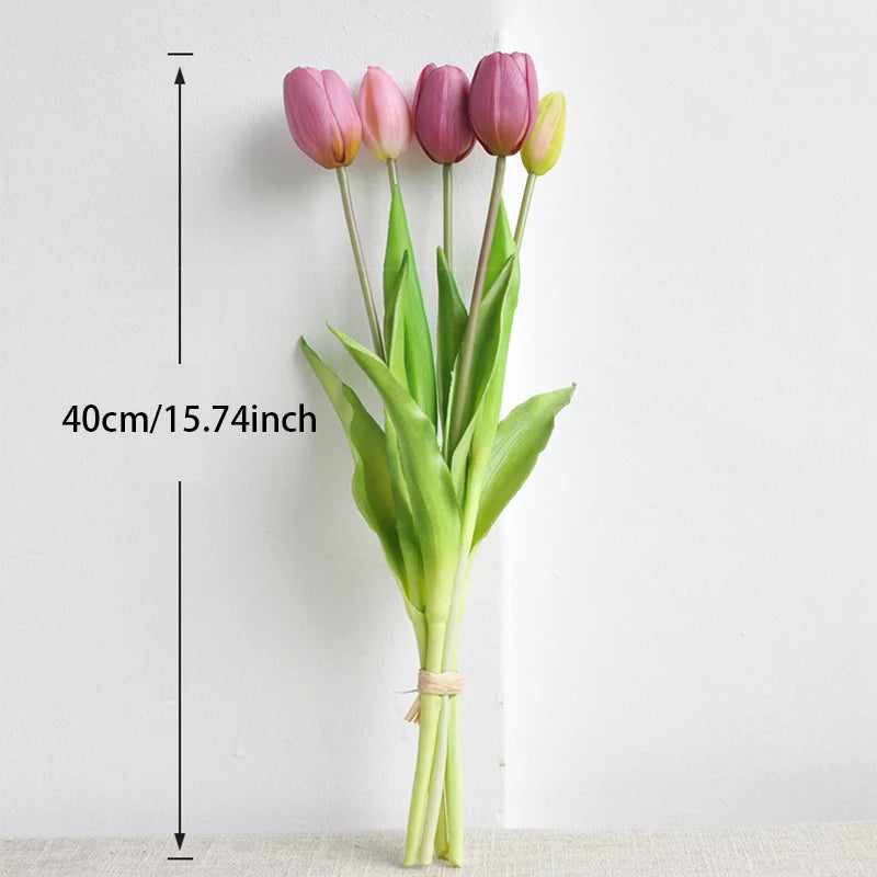 5pcs Artificial Tulips Flowers Real Touch Pink High Quality Luxury Silicone Fake Flower Home Room Wedding Decoration Bride Bouqu