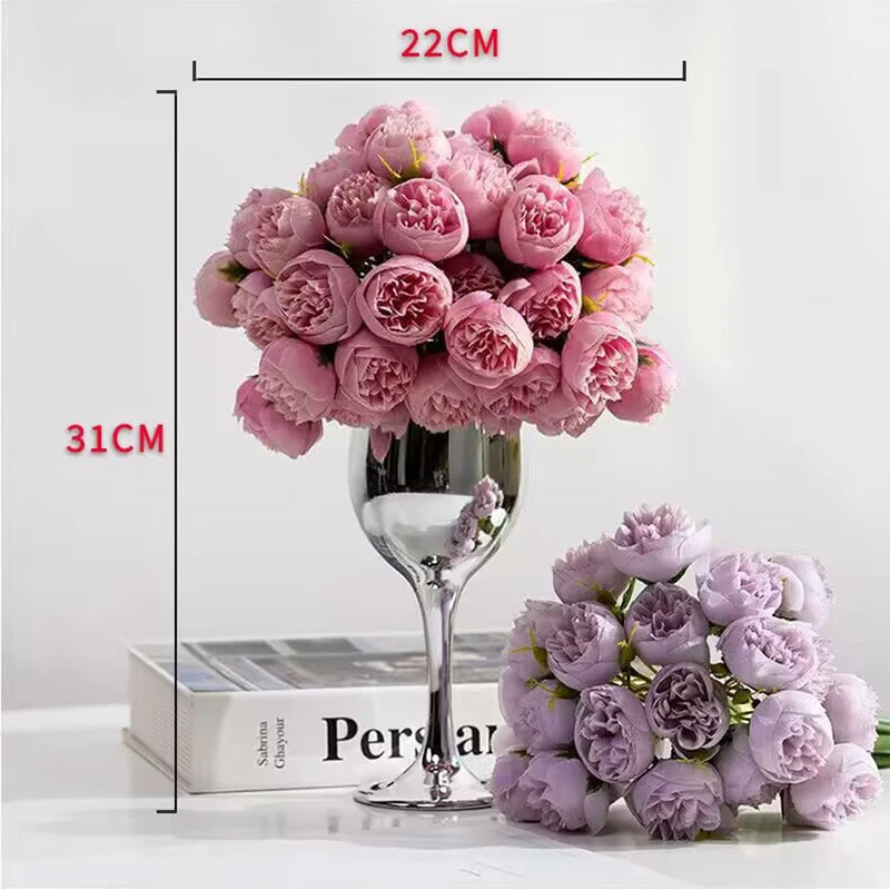 27Heads Peony Artificial Flowers for Home Vase DIY Decor Bride Rose Bouquet Wedding Party Centerpieces Decoration