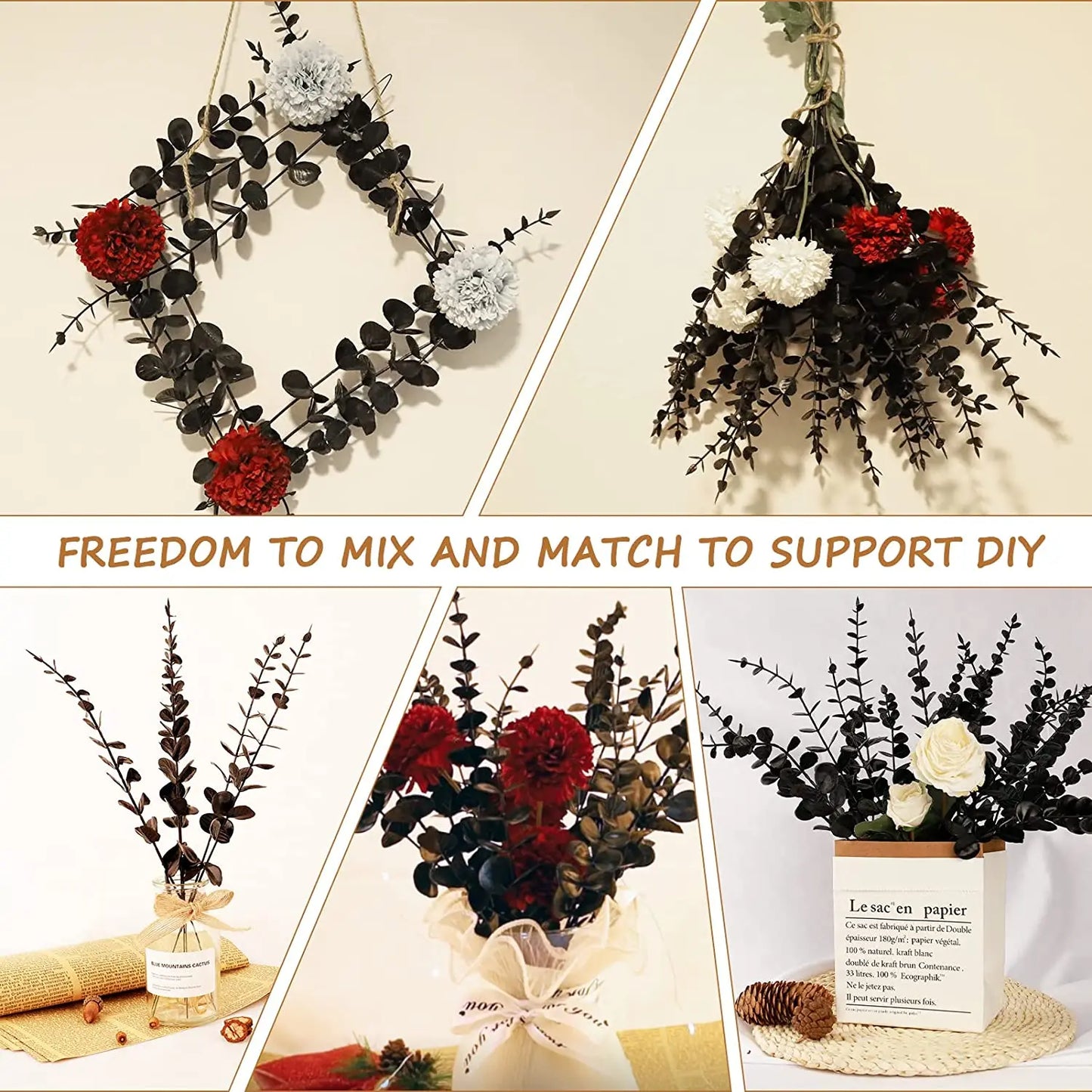 12pcs of lifelike artificial eucalyptus stems for Wedding Bouquet Floral Arrangement Home Decor
