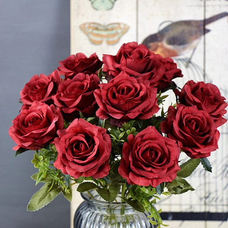 High-quality Silk Rose Artificial Flowers for Home Decor, Wedding Decoration, Big and Realistic.