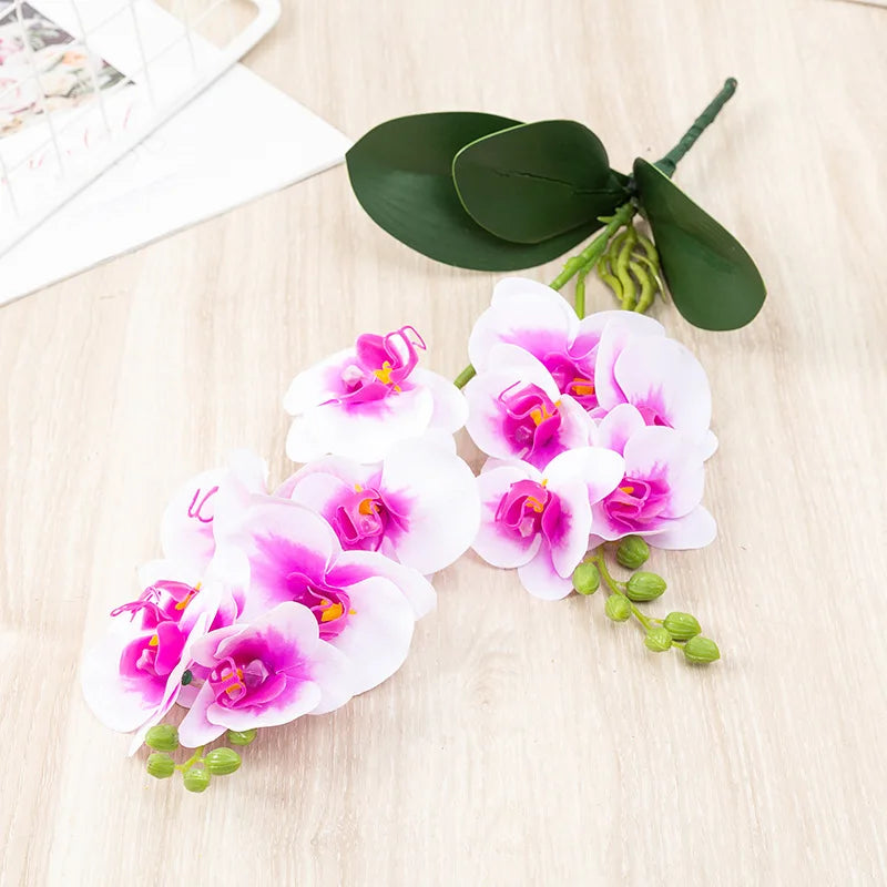 90CM 9-head Artificial Butterfly Orchid Artificial Flower with Adhesive Tape Orchid Home Decoration Living Room Placement