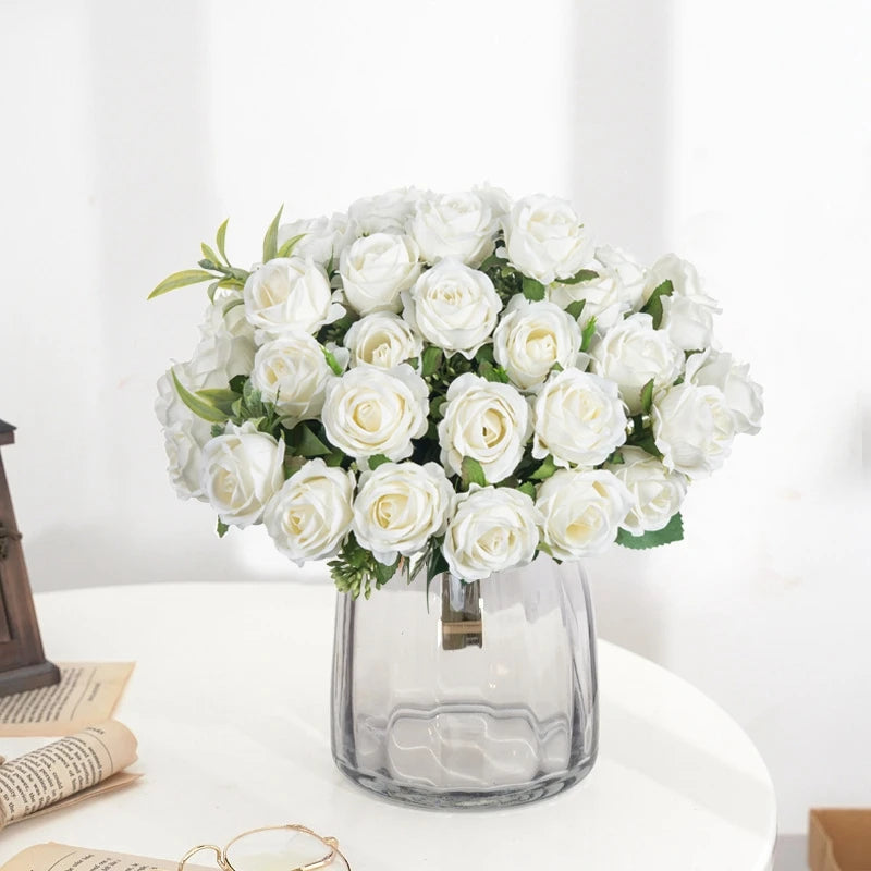 Silk Flowers Ten Head Rose Bundle Scrapbook Valentine Wedding Outdoor Garden Party Family Room Vase Decoration