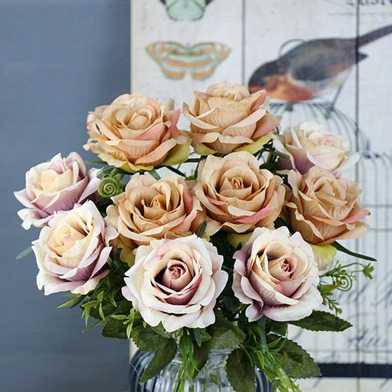 High-quality Silk Rose Artificial Flowers for Home Decor, Wedding Decoration, Big and Realistic.