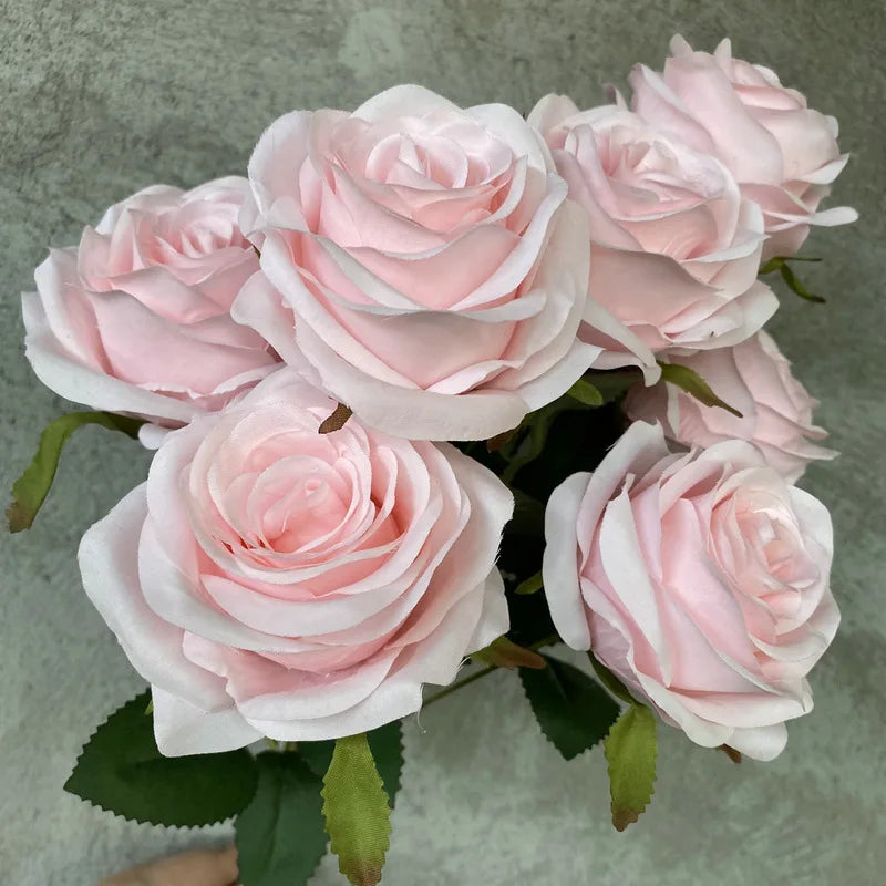 9 Heads Rose Bouquet Artificial Flower Wedding Rose Decor Scene Display Floral