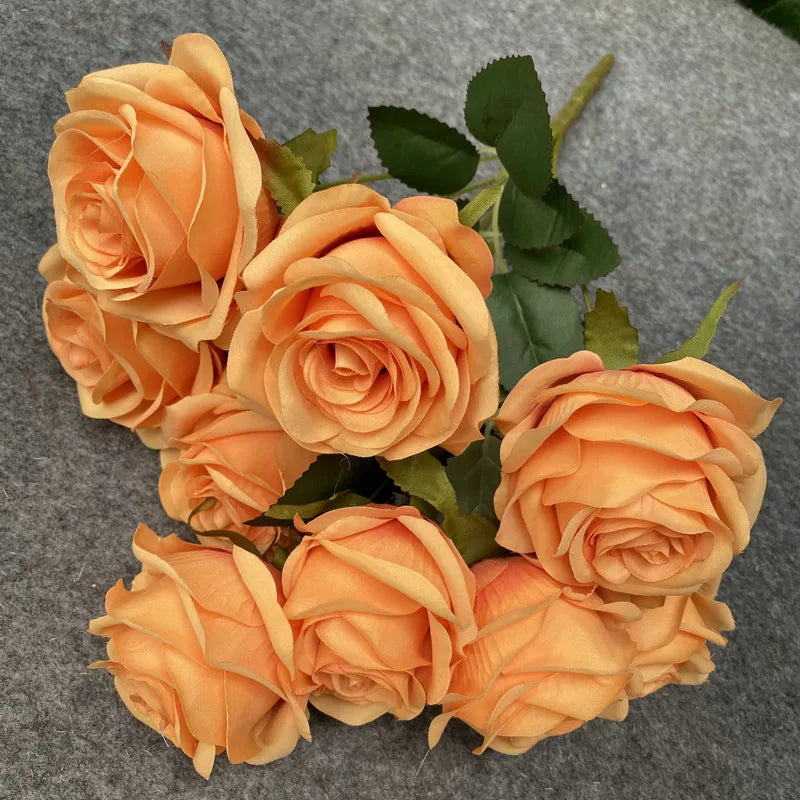 9 Heads Rose Bouquet Artificial Flower Wedding Rose Decor Scene Display Floral