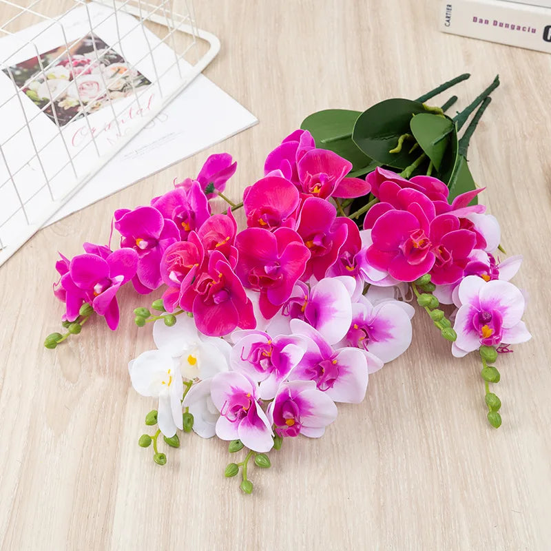90CM 9-head Artificial Butterfly Orchid Artificial Flower with Adhesive Tape Orchid Home Decoration Living Room Placement