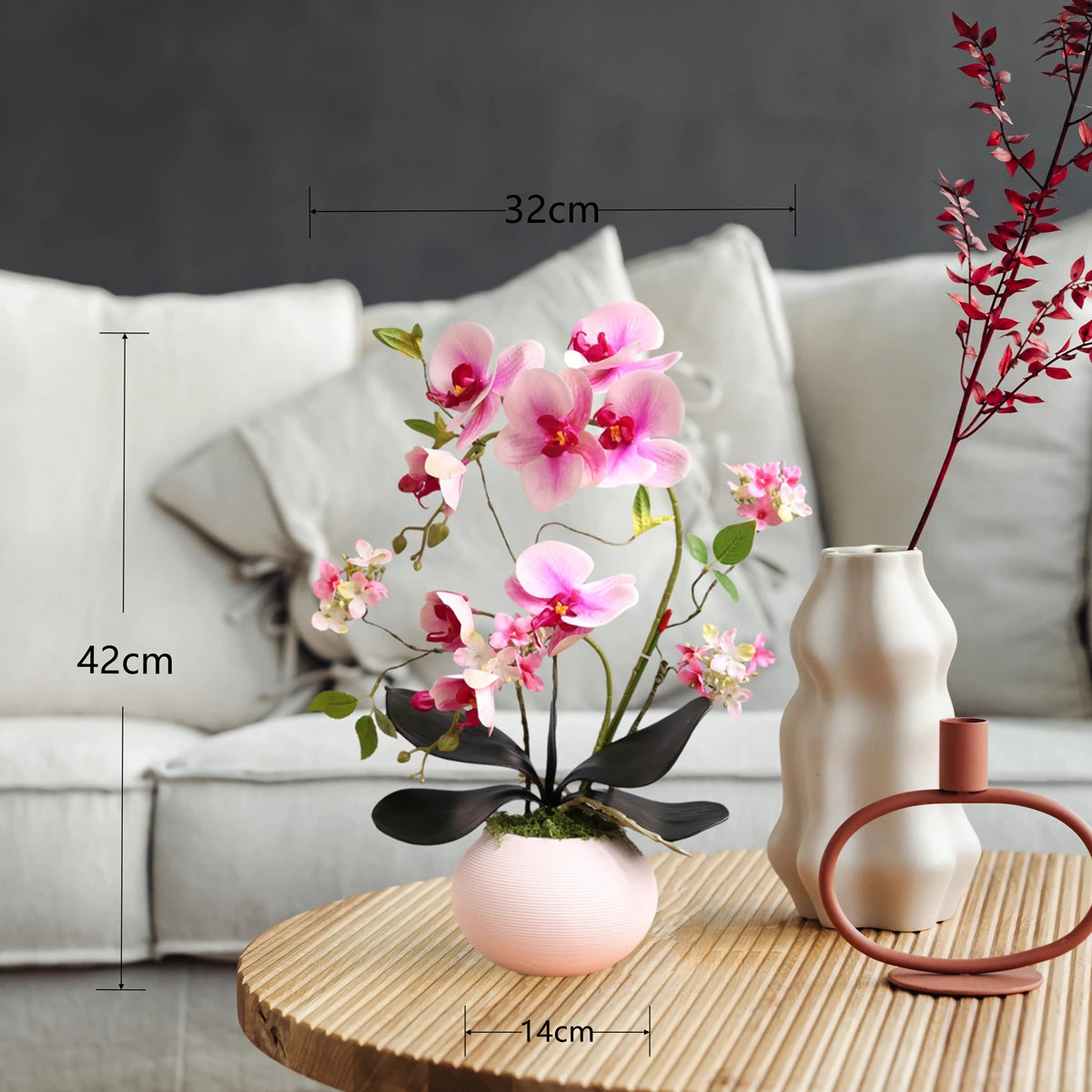 Real Touch White Orchid Artificial Flowers with Vase for Home Bathroom Decor Indoor Christmas Decorations