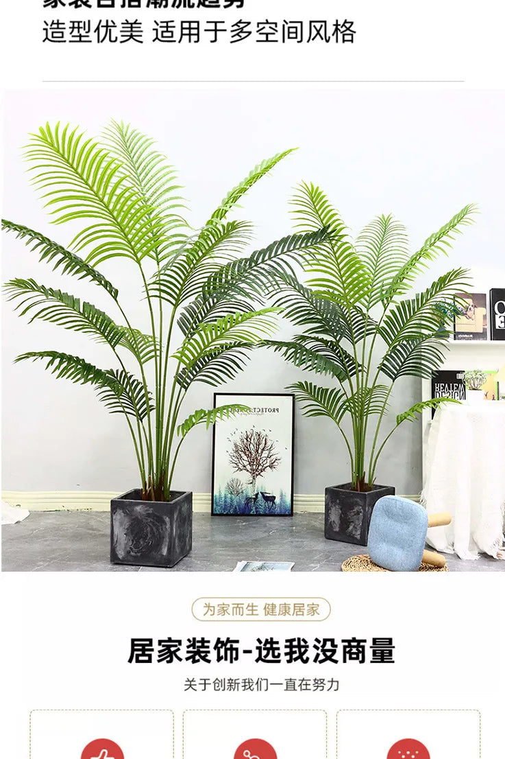 Large Artificial Palm Tree Tropical Fake Plants Green Plastic Palm Leafs Big Monstera Tree Branch For Home Garden Decor