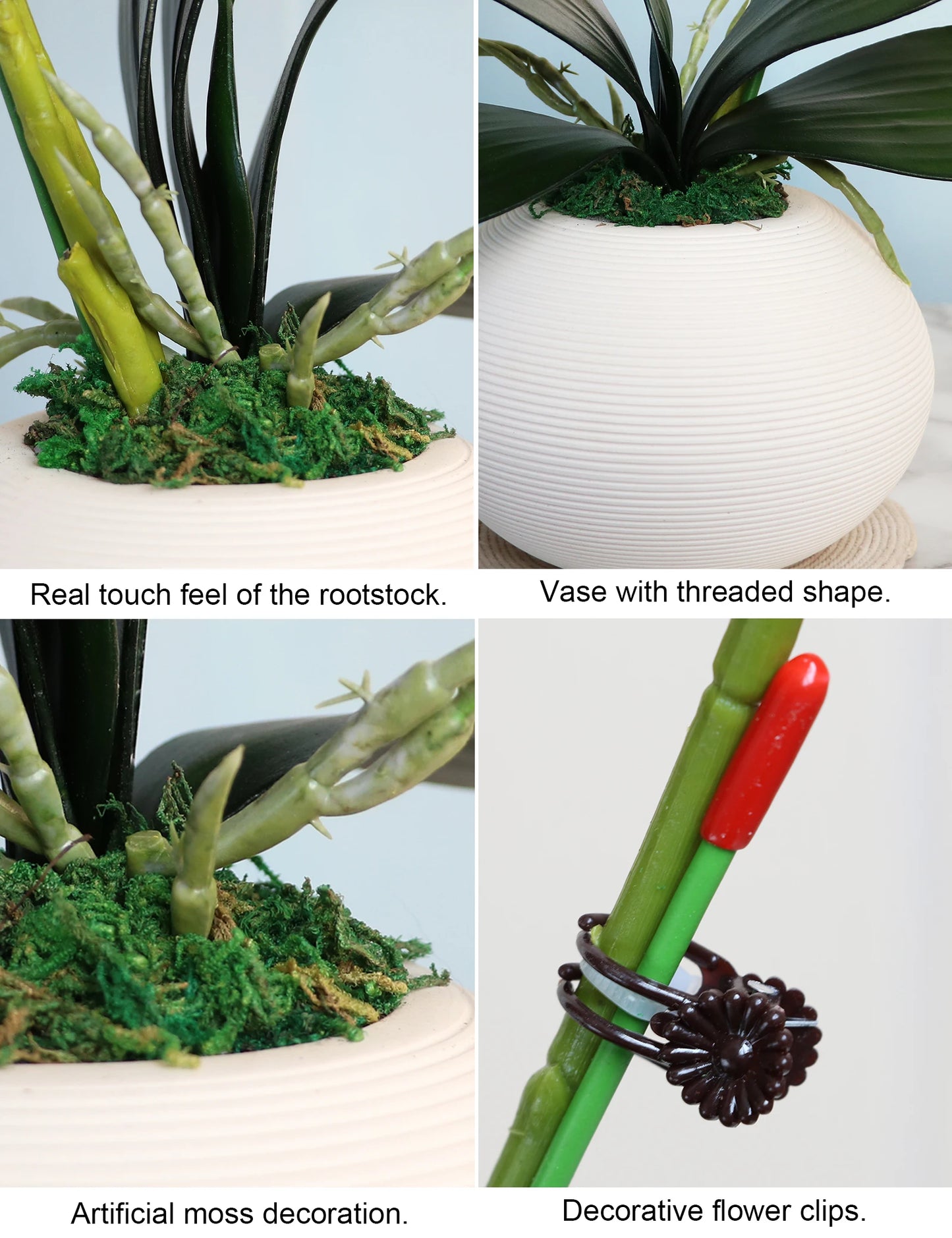Real Touch White Orchid Artificial Flowers with Vase for Home Bathroom Decor Indoor Christmas Decorations