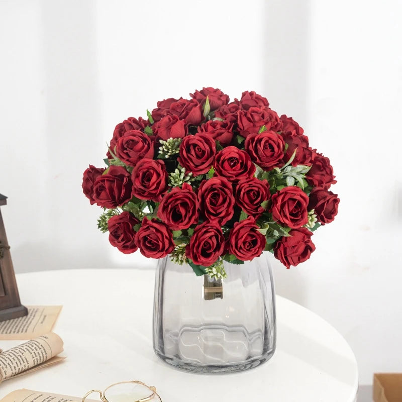 Silk Flowers Ten Head Rose Bundle Scrapbook Valentine Wedding Outdoor Garden Party Family Room Vase Decoration