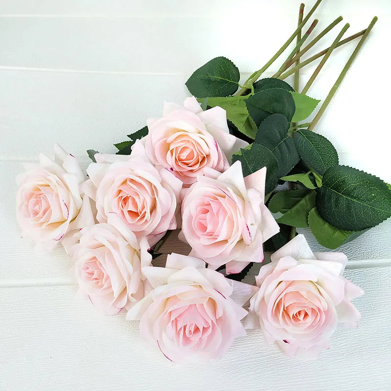 Latex Real Touch Rose Flowers, Kitchen, Birthday Party Decor, Home Decorations Branch, 12 PCs/Lot