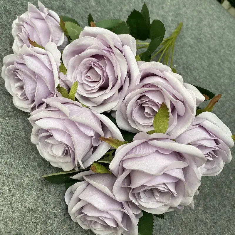 9 Heads Rose Bouquet Artificial Flower Wedding Rose Decor Scene Display Floral