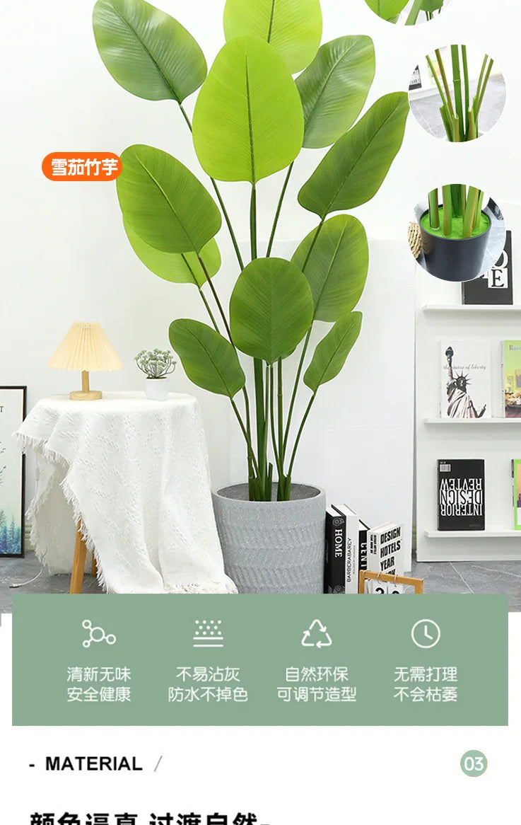 Large Artificial Palm Tree Tropical Fake Plants Green Plastic Palm Leafs Big Monstera Tree Branch For Home Garden Decor