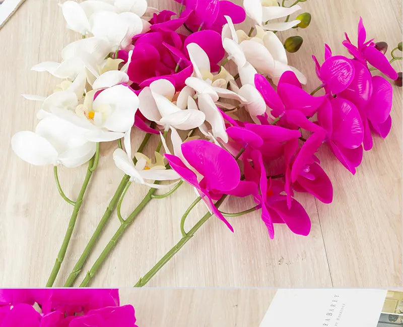 90CM 9-head Artificial Butterfly Orchid Artificial Flower with Adhesive Tape Orchid Home Decoration Living Room Placement