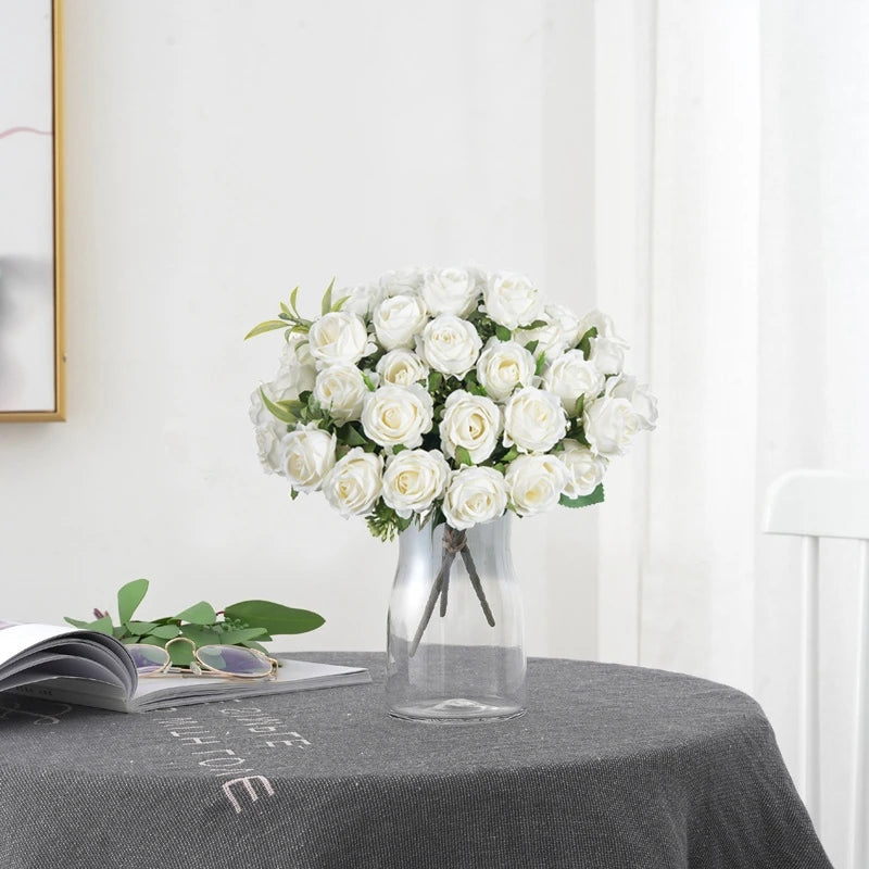 Silk Flowers Ten Head Rose Bundle Scrapbook Valentine Wedding Outdoor Garden Party Family Room Vase Decoration