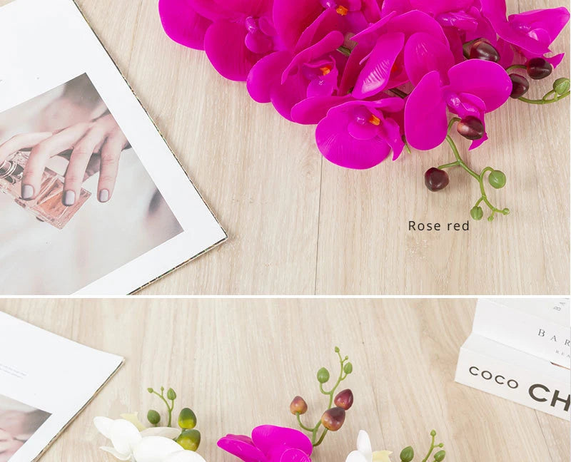 90CM 9-head Artificial Butterfly Orchid Artificial Flower with Adhesive Tape Orchid Home Decoration Living Room Placement