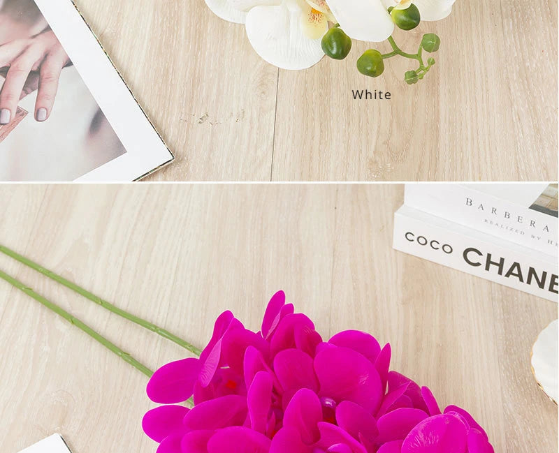 90CM 9-head Artificial Butterfly Orchid Artificial Flower with Adhesive Tape Orchid Home Decoration Living Room Placement