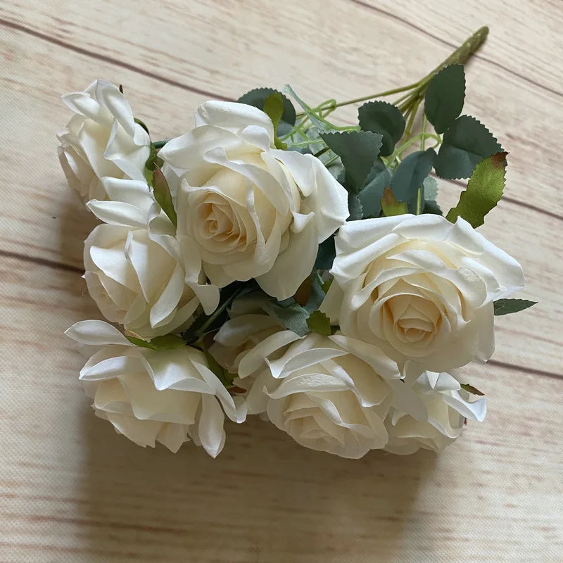 9roses/bunch  Aritificial rose small rose living room decoration simulated dry flower dining table flower home decoration