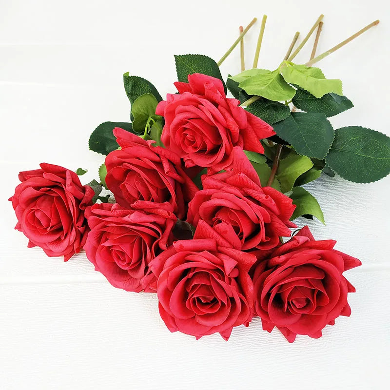 Latex Real Touch Rose Flowers, Kitchen, Birthday Party Decor, Home Decorations Branch, 12 PCs/Lot