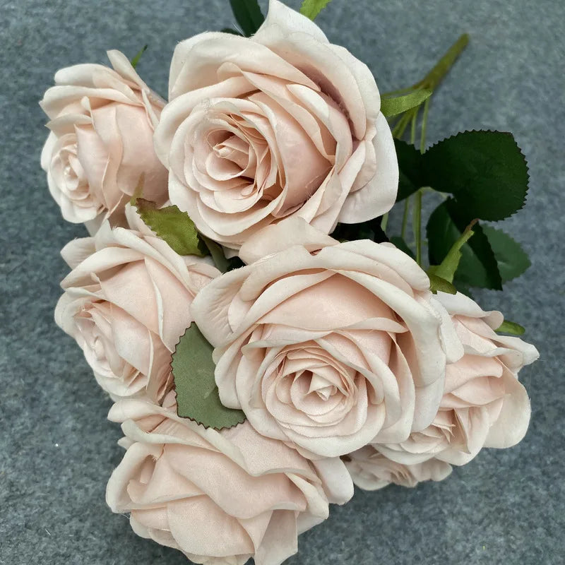 9 Heads Rose Bouquet Artificial Flower Wedding Rose Decor Scene Display Floral