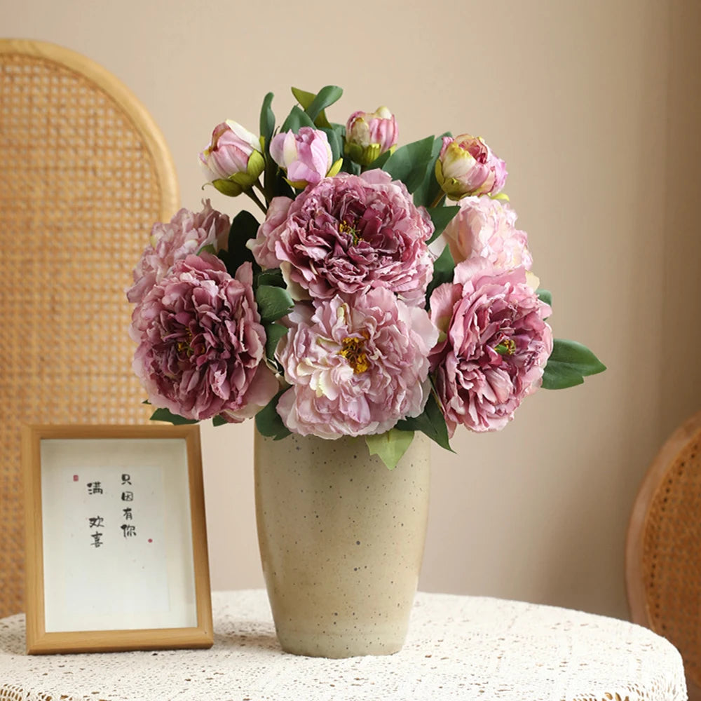 2 Head Peony Artificial Flowers Silk Rose Fake Flower Wedding Party Events Decoration Elegant Peony Simulation Plants Home Decor